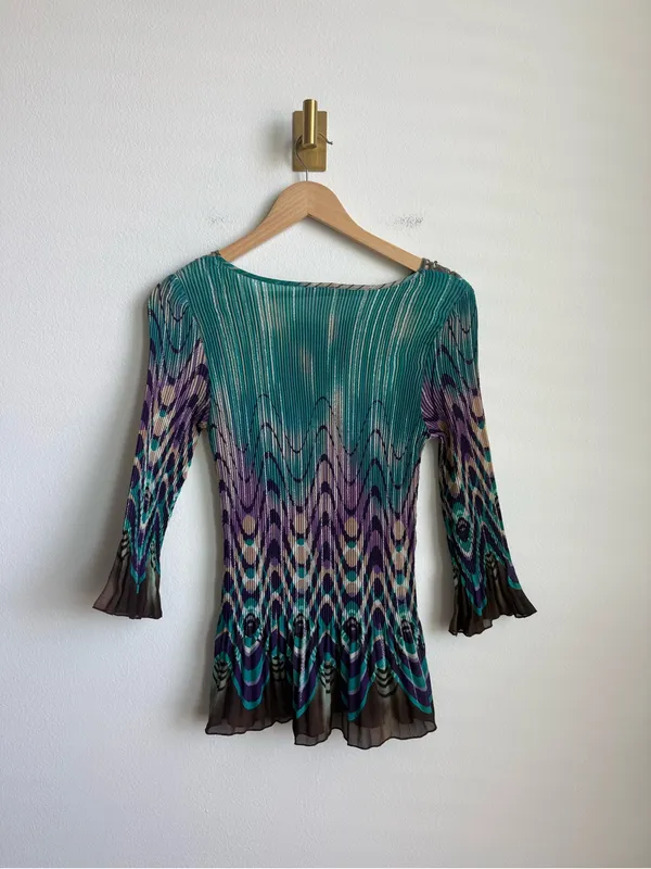 Vintage Nicola 90s Y2K Plisse Sheer Abstract Geometric Top Medium - Image 10