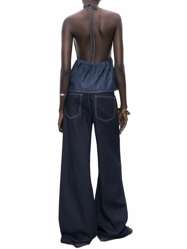Mango Low-rise wideleg jeans NWT Open Blue Size 8 EUR 40 - Image 3