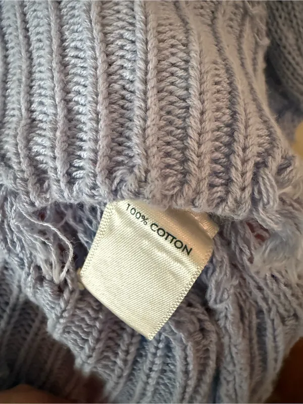 BKE Ribbed Open Weave Hooded Cropped Knit Sweater Kentucky Blue Size Large - Image 7