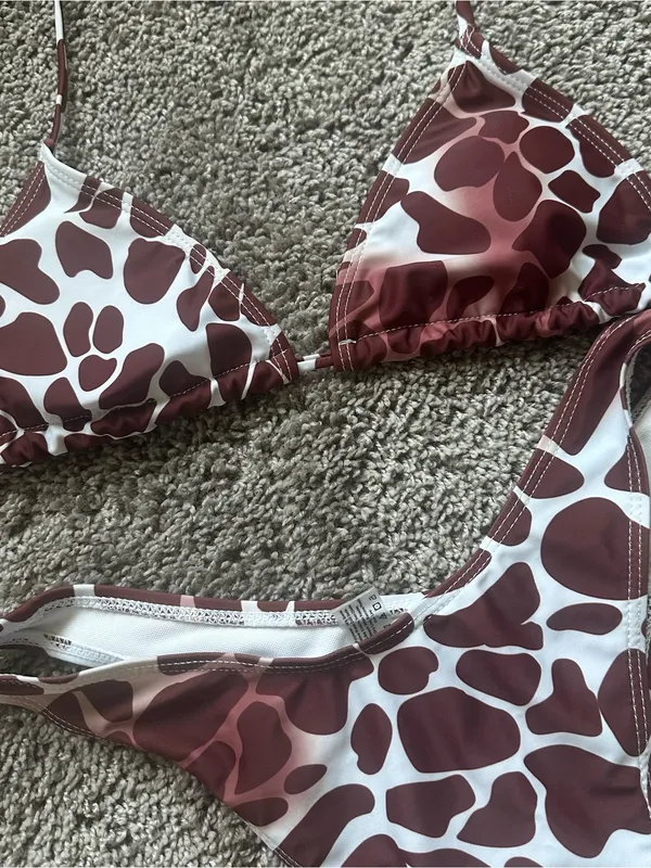 Brown and White Giraffe Print Triangle Bikini - Image 3