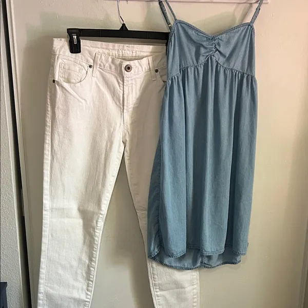 SO Light Blue Chambray Denim Babydoll Mini Sundress Tunic Tank - Image 12
