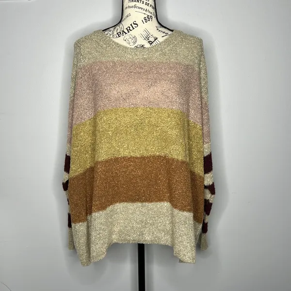 Active USA (M) Multicolor Colorblock Striped Textured Oversized Sweater - Image 9