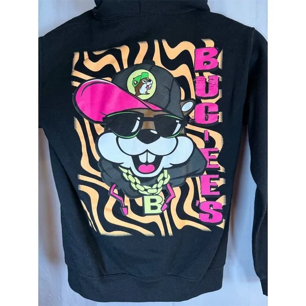 Buc-ee's Hoodie Unisex S Black Pullover Beaver Logo Graphic Print - Image 5