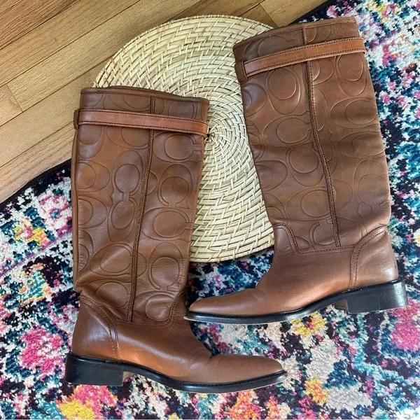 Coach Vivica Italian Leather Logo Embossed Riding Boots - Image 2