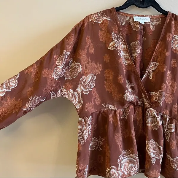 ✨ Whiteroom + Cactus Brown Floral Sheer Long Sleeve‎ Top Small - Image 5