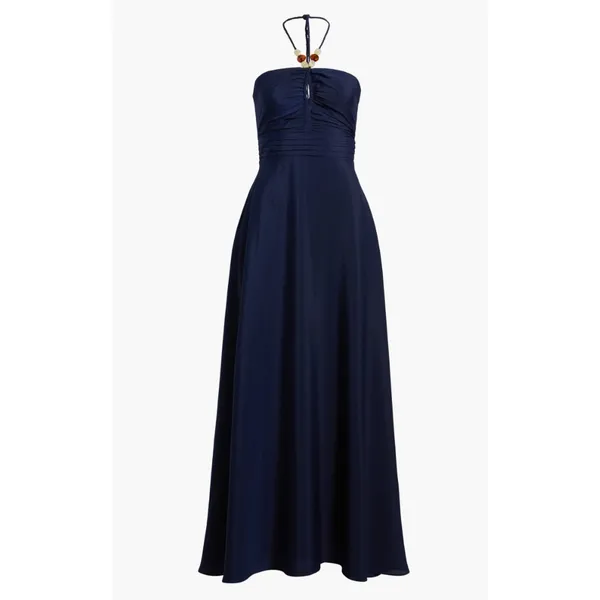 Eliza J Maxi Dress Navy Halter Pleated Embellished Formal Cocktail US 10 NWT - Image 5