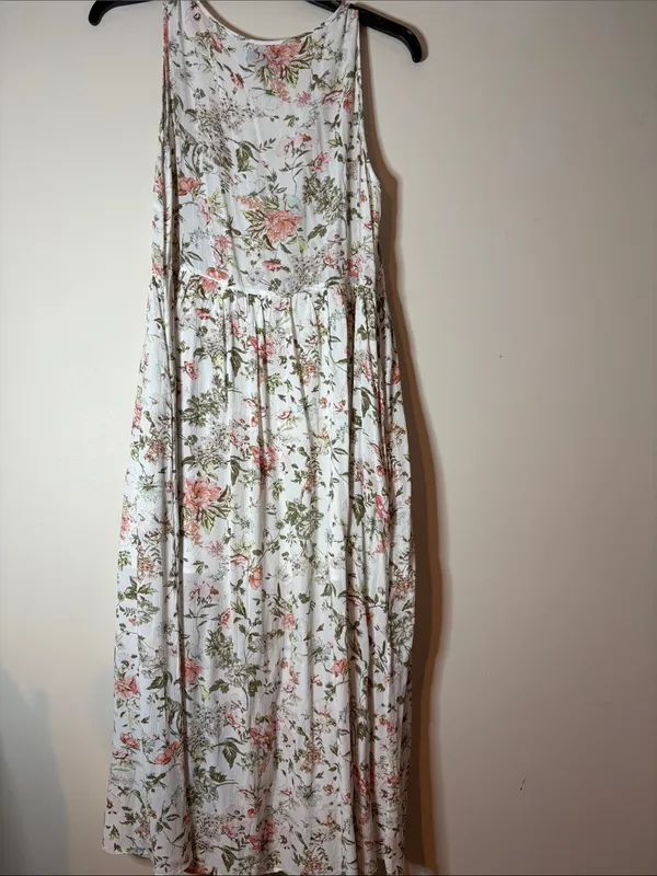 Frye Floral Button-Front sleeveless Maxi Dress White with Pink & Olive large - Image 6
