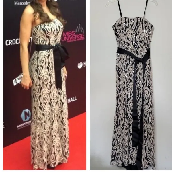 Betsy & Adam Sequin Lace Strapless Evening Gown With Sash size 6 NWT USA - Image 2