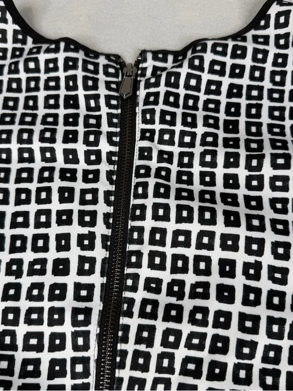 Reed Scuba Shift Dress L Black White Geometric Short Sleeve Career Mod - Image 5