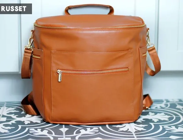 Faux leather brown cognac tan large backpack diaper bag - Image 2