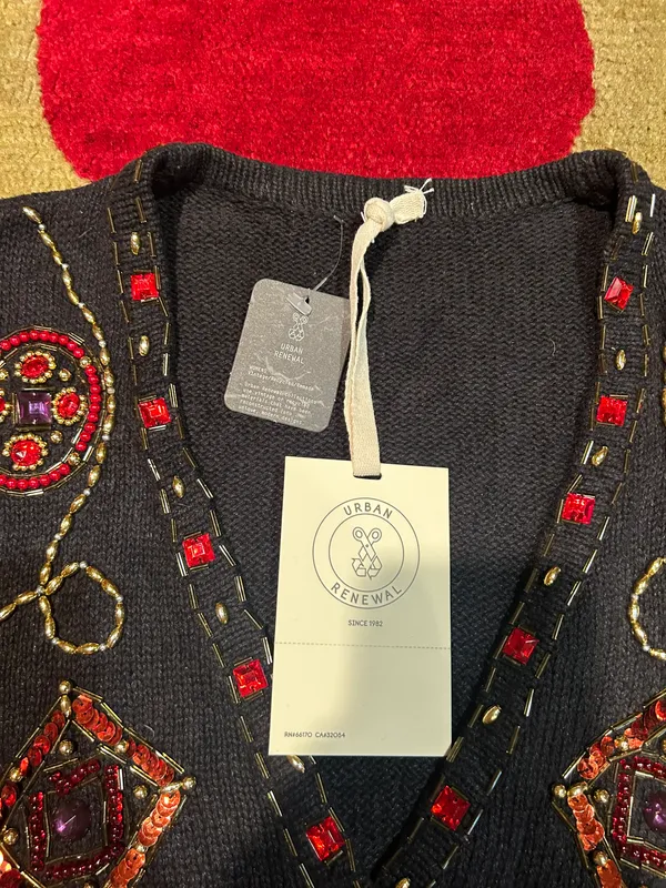 Urban Renewal NWT Urban Outfitters Black Button Sweater Vest Beaded Sequins M/L - Image 3