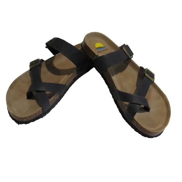 Maui Island Hallie Sandals Black Women’s 10M Cork Footbed Double Buckle - Image 2