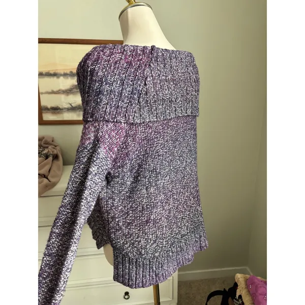 American Eagle Purple Marled Chunky Knit Sweater Y2K Boho Off Shoulder Oversized - Image 3