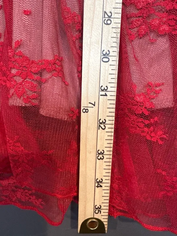 Women L Red Lace Corset Dress Bell Sleeve Y2K Romantic Goth Coquette Festival - Image 9