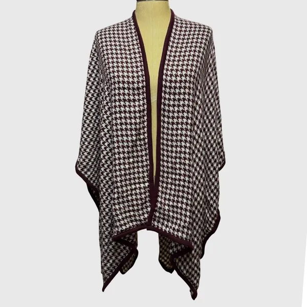 Ann Taylor OS Houndstooth Knit Purple‎ Poncho Wrap Shawl Cardigan Wedding Fall - Image 2
