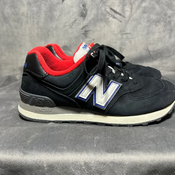 New‎ Balance 574 Womens 7.5 Black Red Blue Suede Sneakers WL574W32 - Image 2