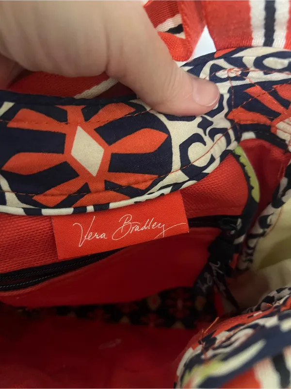 Vera Bradley Red Canvas Tote with Patterned Trim - Image 10