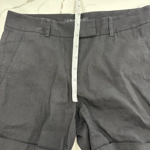 Theory Shorts Womens Size 00 Black Linen Blend Neutral Quiet Luxury - Image 6