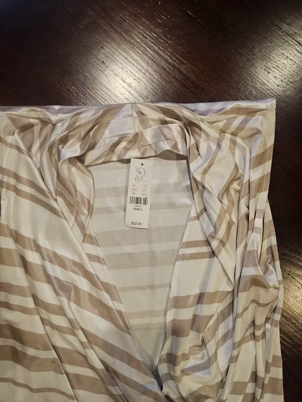 New York & Company Beige and White Striped Cowl Neck Tank - Image 4