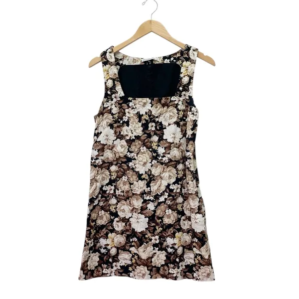 Abercrombie & Fitch Floral Linen Blend Mini Dress Brown Beige Roses Size Small - Image 5