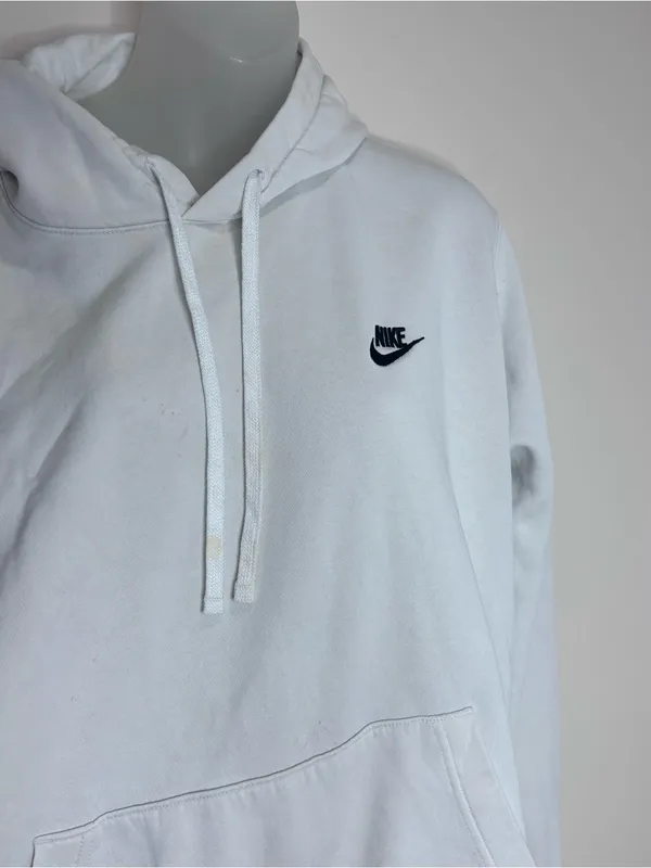 Nike White Crewneck Hoodie pullover sweatshirt Black Swoosh large flaws - Image 2