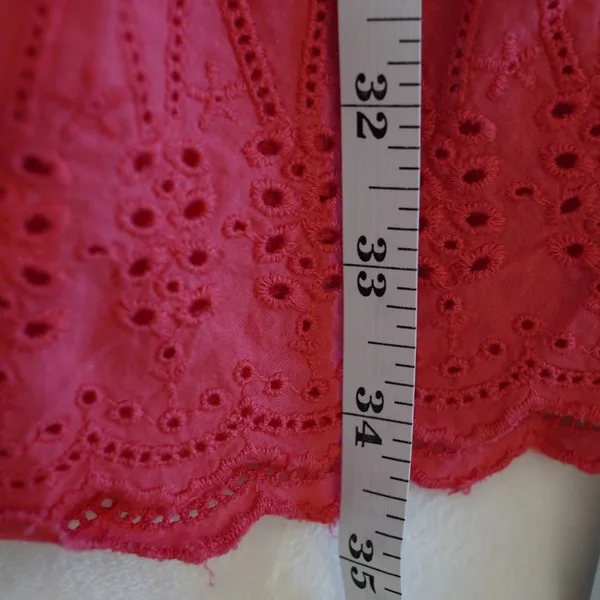 J Crew Coral‎ Eyelet Dress Long Sleeve Tiered Ruffle Mini Size 0 Preppy - Image 10