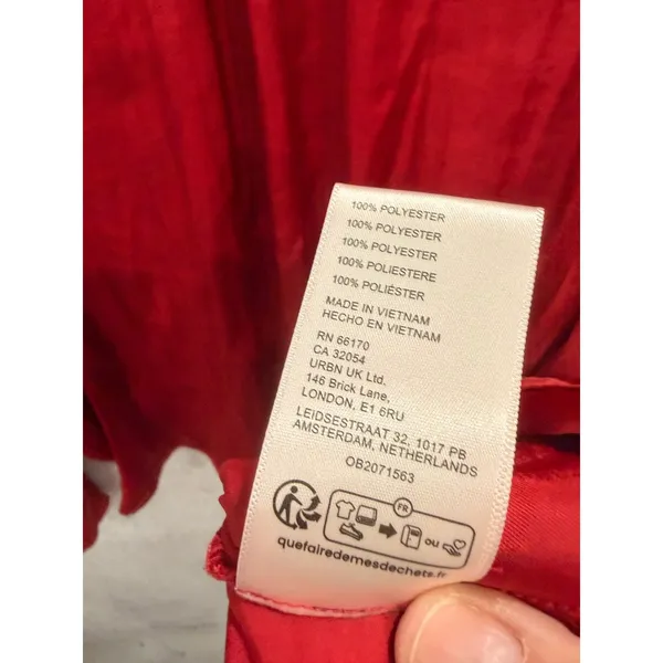Free People Women Top S Red Rubies Open Back Tie Detail Long Sleeve Satin Blouse - Image 7