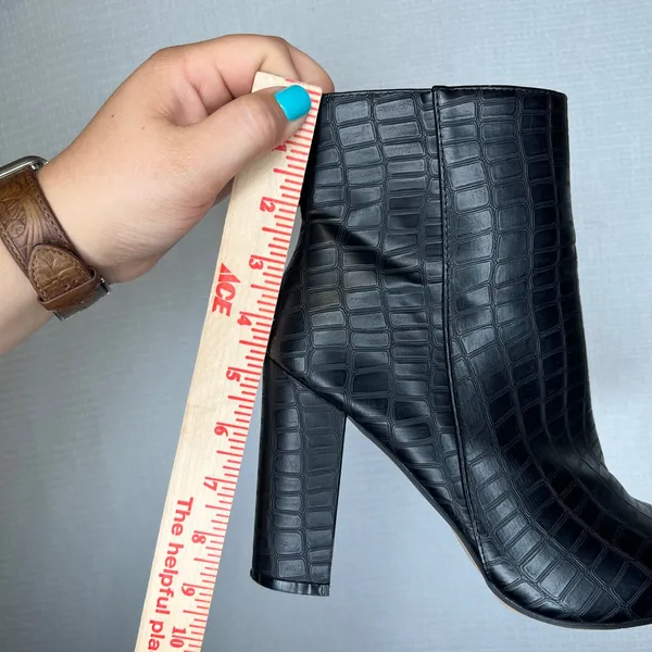 PrettyLittleThing Black Croc Embossed‎ Block Heel Ankle Boots Size 7 Pointed Toe - Image 7
