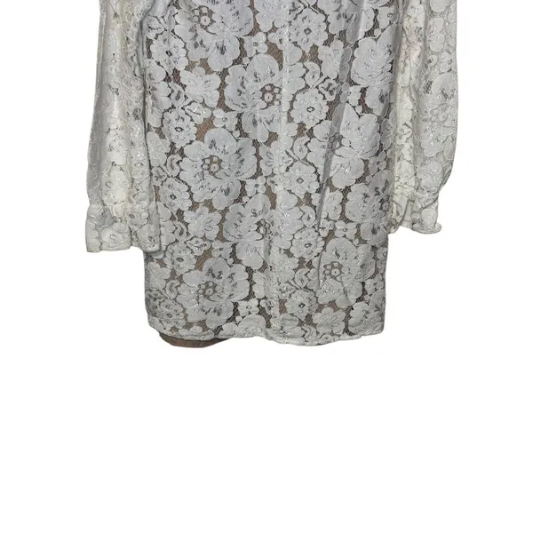 Wayf Women‎ Blouse Sheer Lace Floral V-Neck 3/4 Sleeve Nude Lining Ivory Medium - Image 11