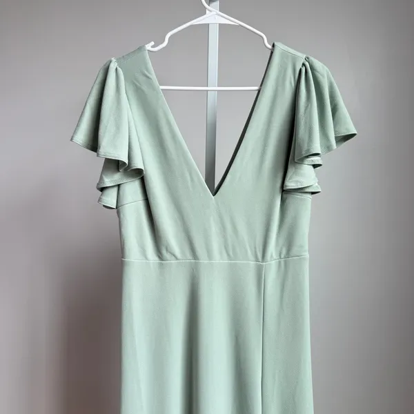 Birdy‎ Grey sz M green flutter sleeve maxi dress - Image 3