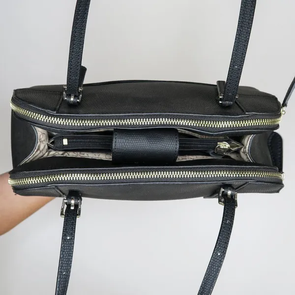 Guess Huntley Medium Cali Satchel In Black Faux Leather Alligator - Image 8
