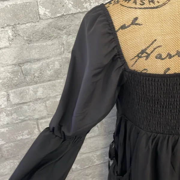 EXLURA Square Neck Black Mini Dress - Image 7
