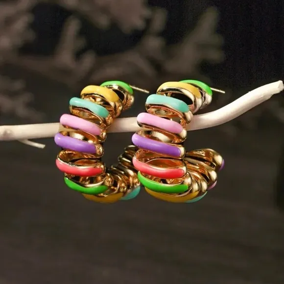 Colorful Bohemian Ethnic Style Studs Earrings For Women Fashion Jewelry Colorful - Image 2