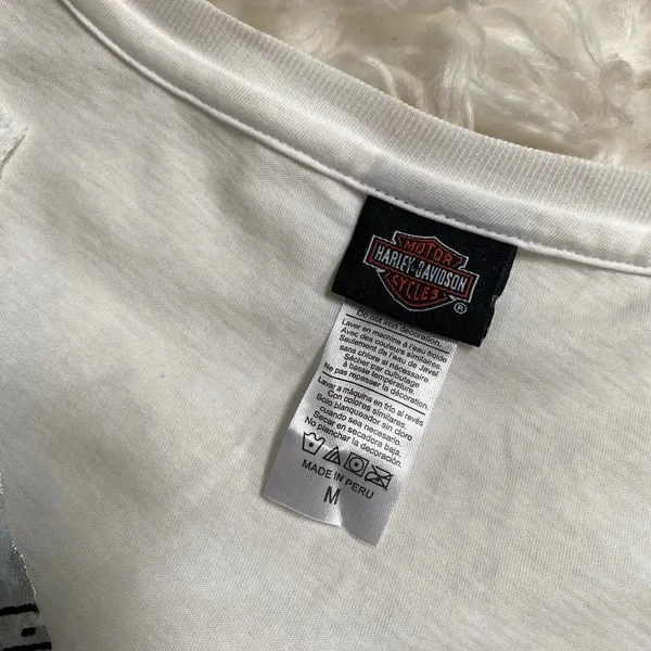 Harley Davidson White Graphic Tee Shirt Silver Floral Print Big Barn Carnival - Image 5