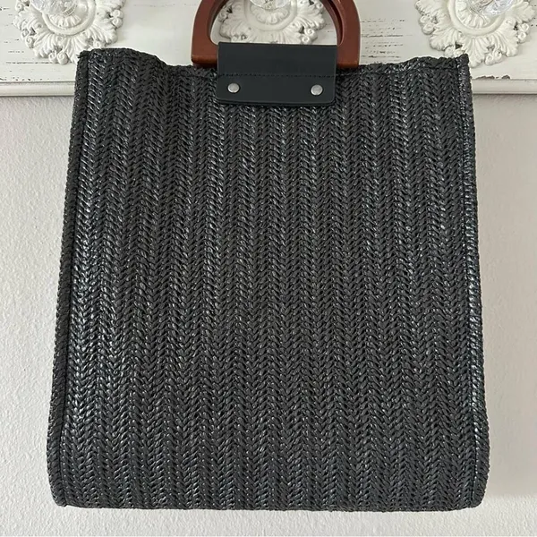MW Most Wanted Black Straw Bag with Attachable Crossbody Strap - Image 2