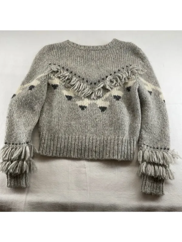 LoveShackFancy Atlas Grey Fringe Sweater Alpaca Size Small - Image 2