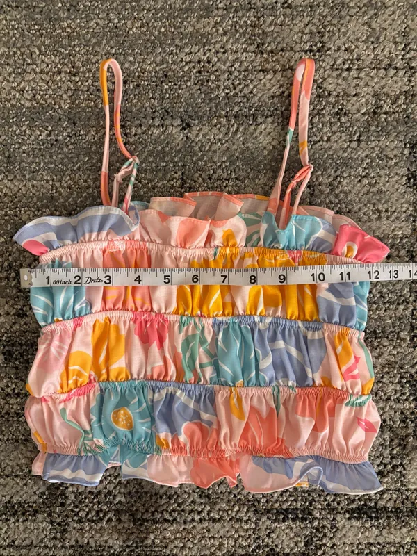 Colorful Floral Print Smocked Camisole Top Spaghetti Strap Size Small - Image 4