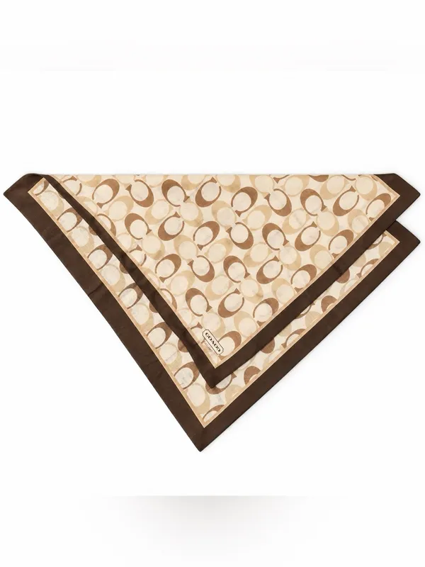 Coach Signature C Square Scarf Brown Beige Cotton Silk Blend Aprox 26” - Image 2