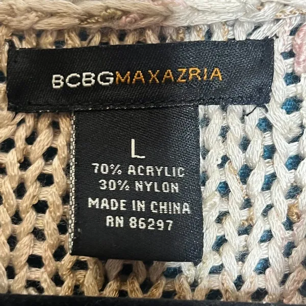 BCBGMaxAzria Vintage Cream Knit Cardigan Vintage Grandma Core Chunky Sweater L - Image 5