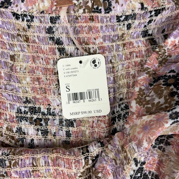 Free People Blouse Womens Small Off Shoulder Puff Sleeve Cropped Floral - Image 7