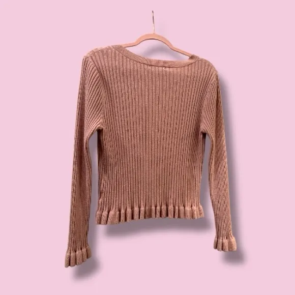 SHEIN Dusty Pink Ribbed Cardigan and Skirt Set - Image 3