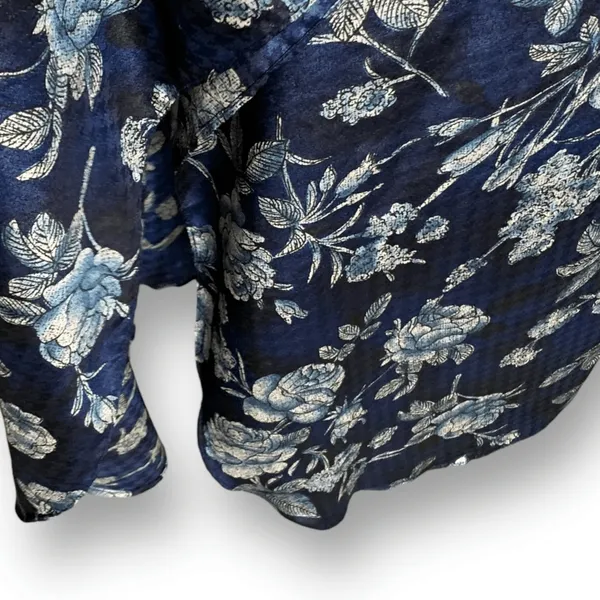 Vintage California Dynasty Blue Floral Caftan‎ Dress Boho Midi Resort Lounge - Image 5