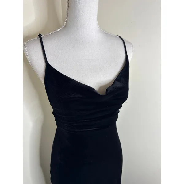 Lulus Perfectly Classy Black Velvet Cowl Neck Strappy Maxi Dress Gown Sz S - Image 2