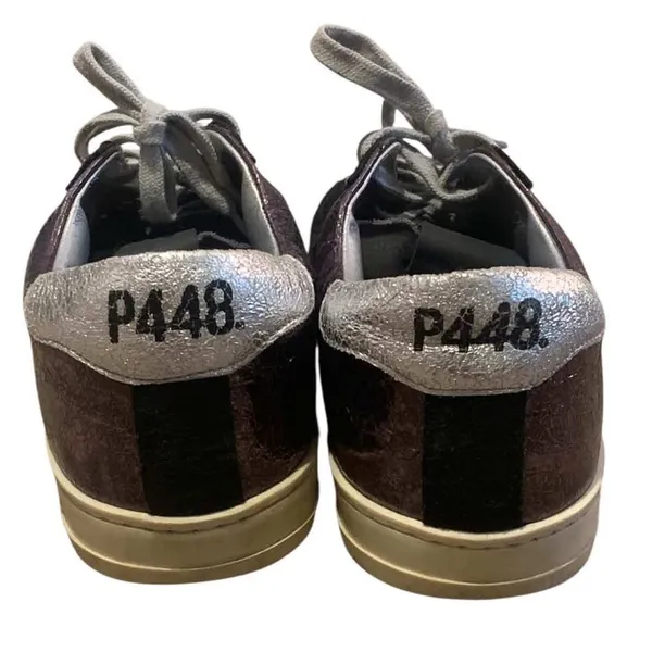 P448 John Sneakers Womens 39 Purple Silver Metallic Suede Low Top Italian Luxury - Image 3