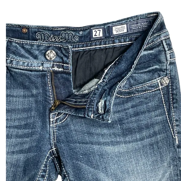 Miss Me Y2K Skinny Embellished Medium Wash Saddle Stitch Low Rise Jeans‎ Size 27 - Image 5