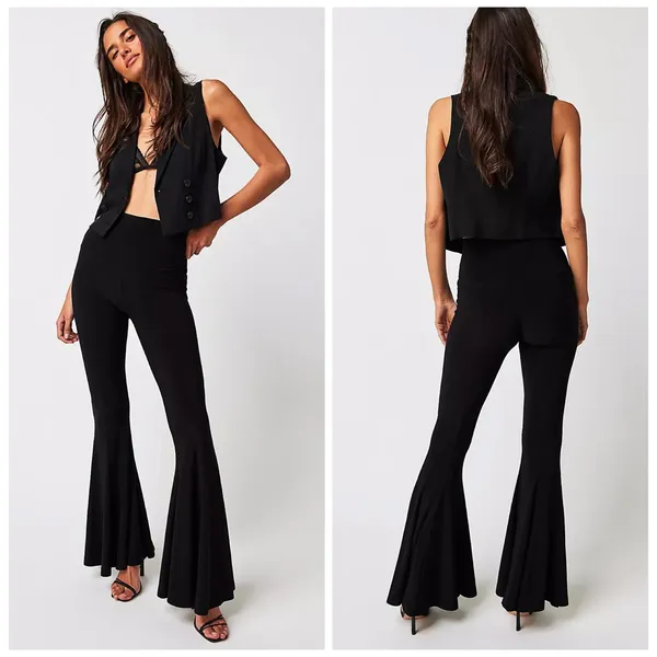 Norma Kamali Fishtail Pant Black M Flare Bellbottoms Stretch Free People - Image 3