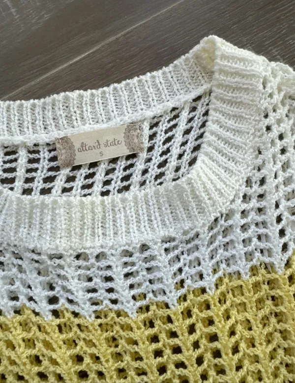 Altar’d State woven short sleeve sweater S Color Block Open Weave Cream Pink - Image 2