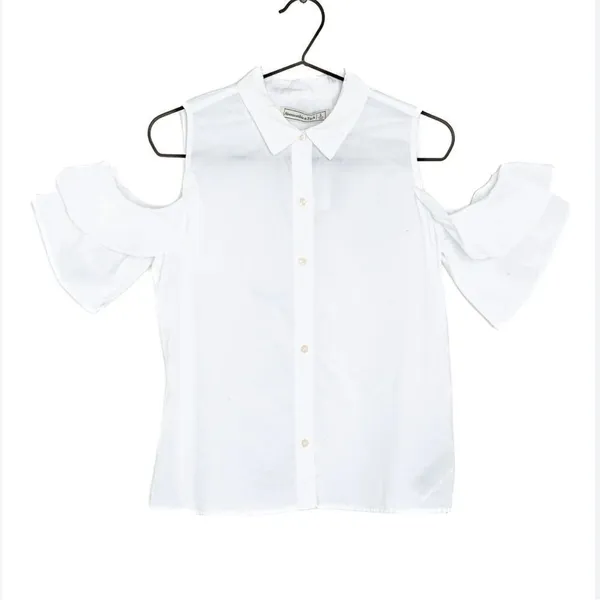Abercrombie & Fitch Cut Out Shoulder White Button Down Cotton Top(Size Medium) - Image 3