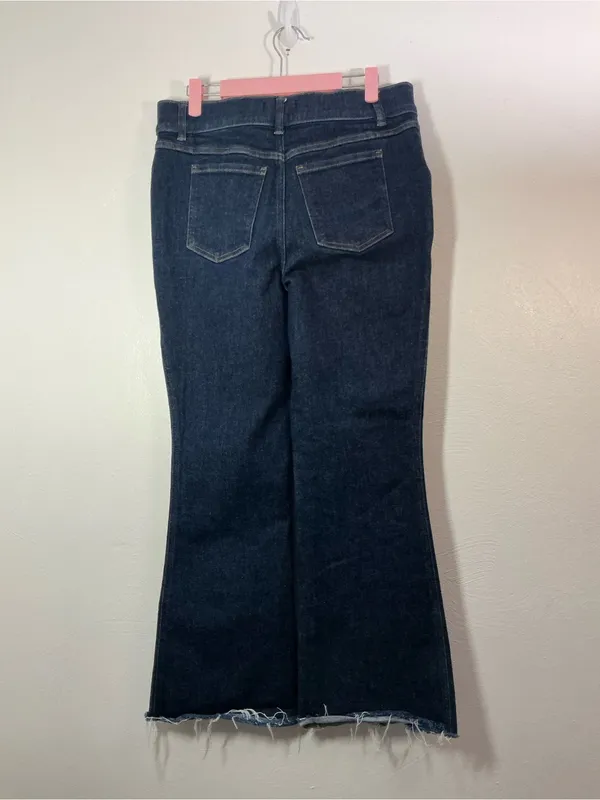 SPANX Dark Blue Flare Jeans with Frayed Hem Size Large - Image 2