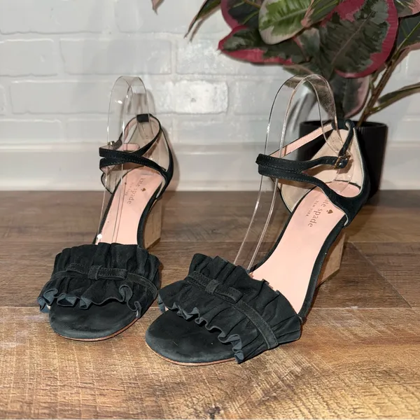 Kate Spade Black and Tan Cork Wedge Sandals - Image 4
